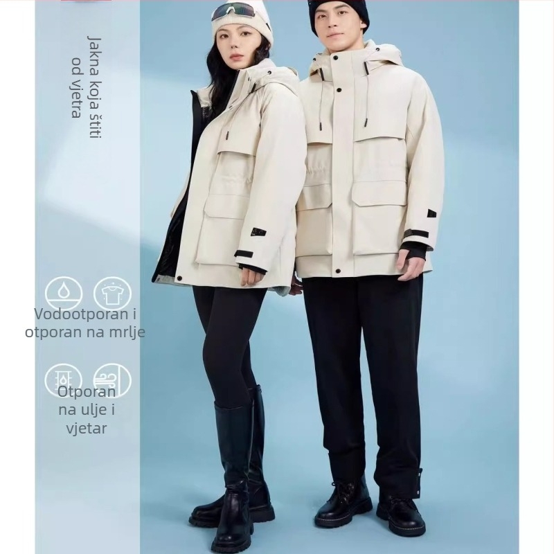 Ženska jakna s downom od patke, 86–90% sadržaj downa, kapuljača, zip, najlonski vanjski materijal