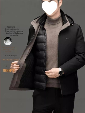 Down jakna s bijelim patkastim downom, sadržaj downa 96-99%, 850 punjenja, poliester materijal, lagana zaštita od hladnoće (-5°C do 0°C)