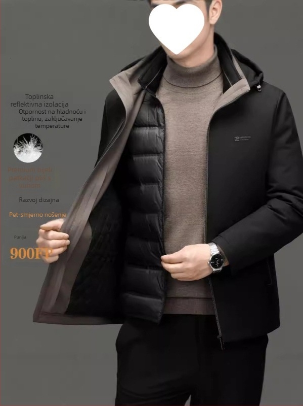 Down jakna s bijelim patkastim downom, sadržaj downa 96-99%, 850 punjenja, poliester materijal, lagana zaštita od hladnoće (-5°C do 0°C)