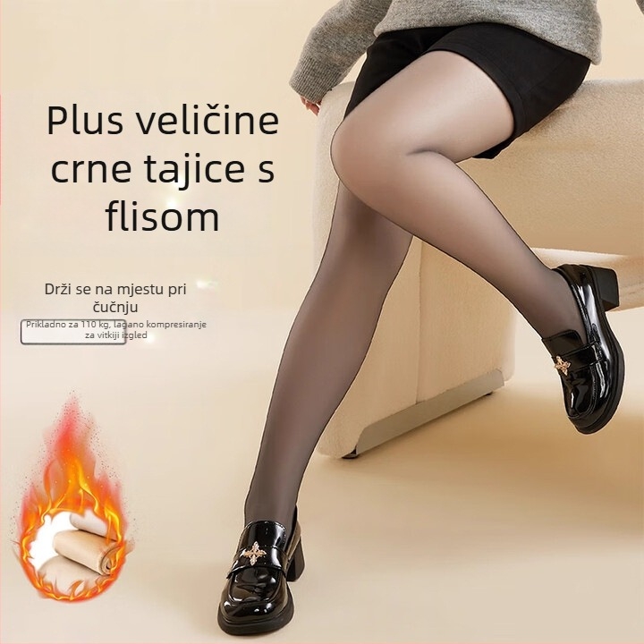 Ženske prozirne legice s flis podstavom, plus veličina