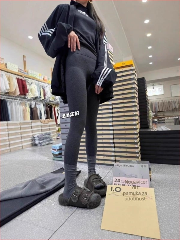Ji Yu 3.0 Pamučne tajice s vertikalnim prugama za žene, za nošenje kao vanjski sloj, kontrola trbuha i podizanje stražnjice, uski kroj za vitke noge, Barbie stil