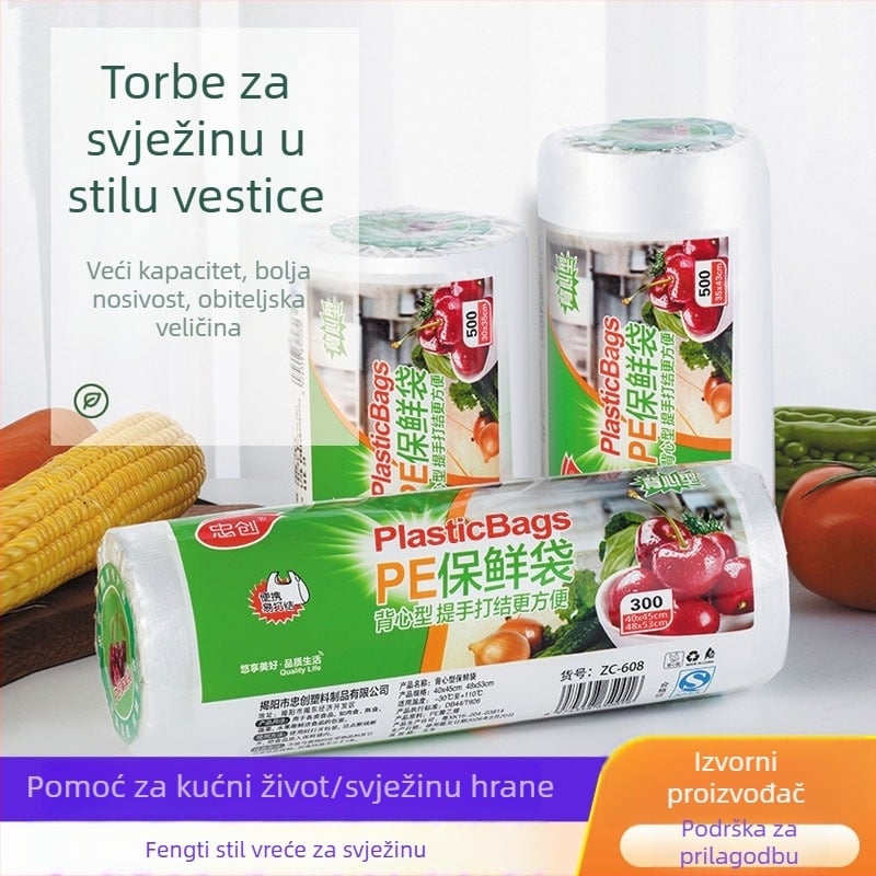 Kuhinjske jednokratne vrećice za svježu hranu, prozirne rolne vrećice s perforacijom za čuvanje hrane, plastični materijal; toplinska otpornost -60°C do 140°C; sigurno za mikrovalnu