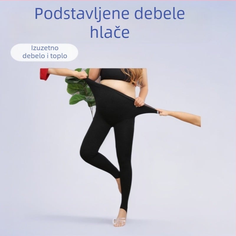 Ženske tajice za plus veličinu, za hladno vrijeme, visok struk, s flisom, debele i tople