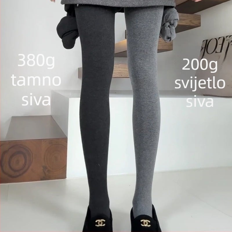 Sive ženske legingse za jesen-zimu s flis podstavom, debele, tople, oblikuju noge, zatvorenim prstima