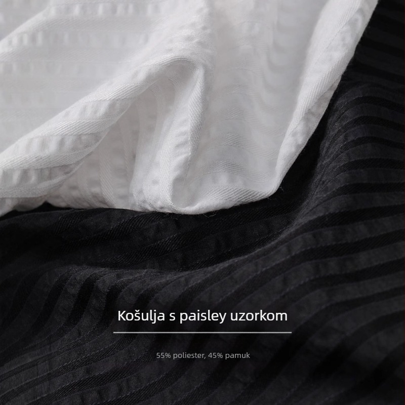 Košula s teksturom seersucker otporna na gužvanje, stojeći ovratnik, dugi rukav, labav kroj