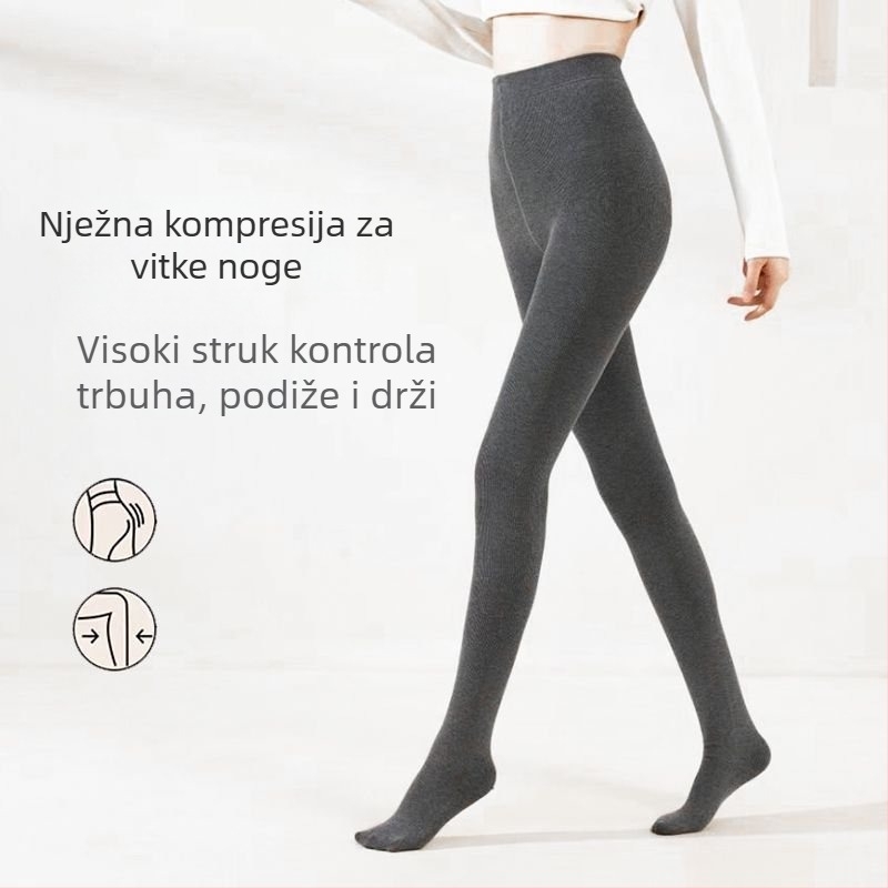Hulahopke od pamuka s vertikalnim prugama i fleece iznutra, debele za proljeće, jesen i zimu; tople ženske japanskog stila legginge s blagom kompresijom
