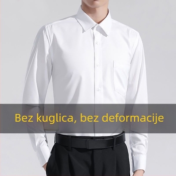 Muška košulja bez glađenja, prozračna, sa stojećim ovratnikom i dugim rukavima, za poslovni stil.
