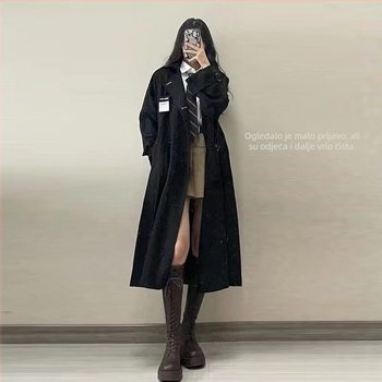 Ženski trench kaput srednje dužine, polo ovratnik, chenille tkanina, udio spandex <30%, dvostruko kopčanje, stil Royal Sister Wind