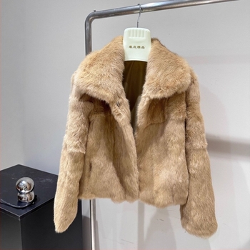Ženski kaput s ovratnikom od zajeke kože, dugi rukavi, zimska toplina, ležerno elegantan kardigan stil