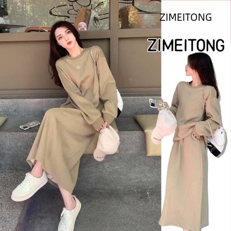 Ženski dvodijelni kostim s suknjom i hoodie-em, mini suknja, pokrivanje bokova, vitkajući dizajn (ovčja vuna, PVC, tisak i bojanje, proljeće 2025, Unique, Royal Sister stil)