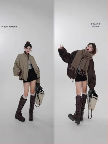 Ženska reverzibilna parka jakna s krznom od zeca, pravo krzno, opuštena silueta, moto stil