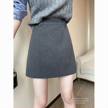 Plus veličine siva vunena suknja s visokim strukom i širokim krojem, proljeće 2025, stil Royal Sister, Private Server Socialite