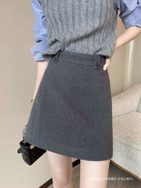 Plus veličine siva vunena suknja s visokim strukom i širokim krojem, proljeće 2025, stil Royal Sister, Private Server Socialite