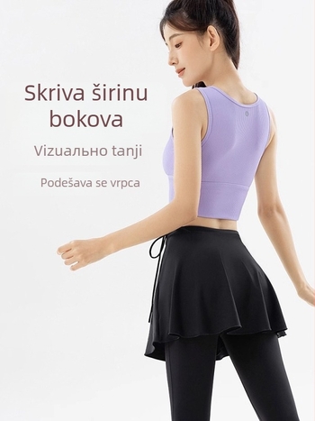 Jednodelna joga suknja za pokrivanje bokova - 70-80% najlon, 20-30% elastan; mikroelastičnost, kratka duljina, casual japansko-korejski stil; brend Get excited