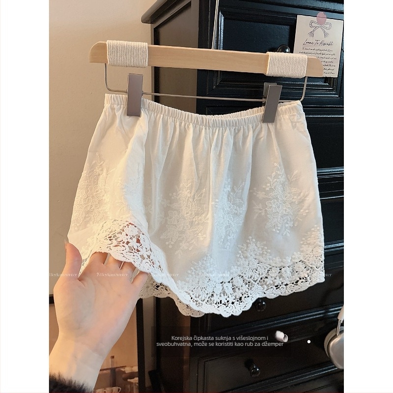A-linijska kratka suknja, visokim strukom, čipkasta rub, chenille tkanina sa spandeksom, mikroelastična