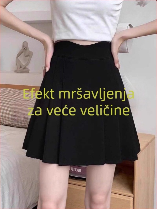 Plisirana suknja s visokim pojasom za žene — poliester tkanina, mikroelastičnost, udio poliester 50–70%, jesen 2025