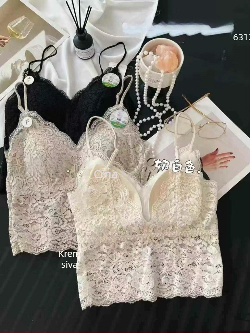 Čipkasti top za donji veš s jastučićima za grudi, francuski stil, otvoren leđa, uski kroj