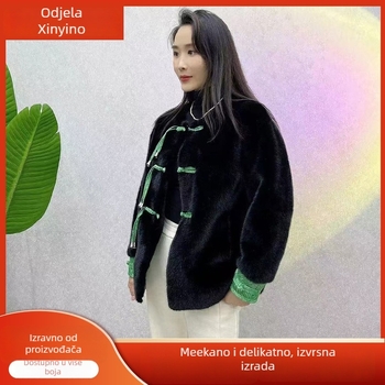 Palto od umjetne norke, kineskog stila, kopče s čvorovima, okrugli ovratnik, dugi rukavi, ležerni kroj, debeli za jesen/zimu, tkanina Gold mink velvet