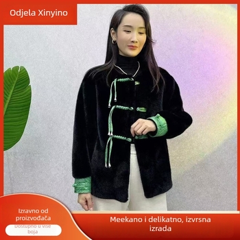 Palto od umjetne norke, kineskog stila, kopče s čvorovima, okrugli ovratnik, dugi rukavi, ležerni kroj, debeli za jesen/zimu, tkanina Gold mink velvet