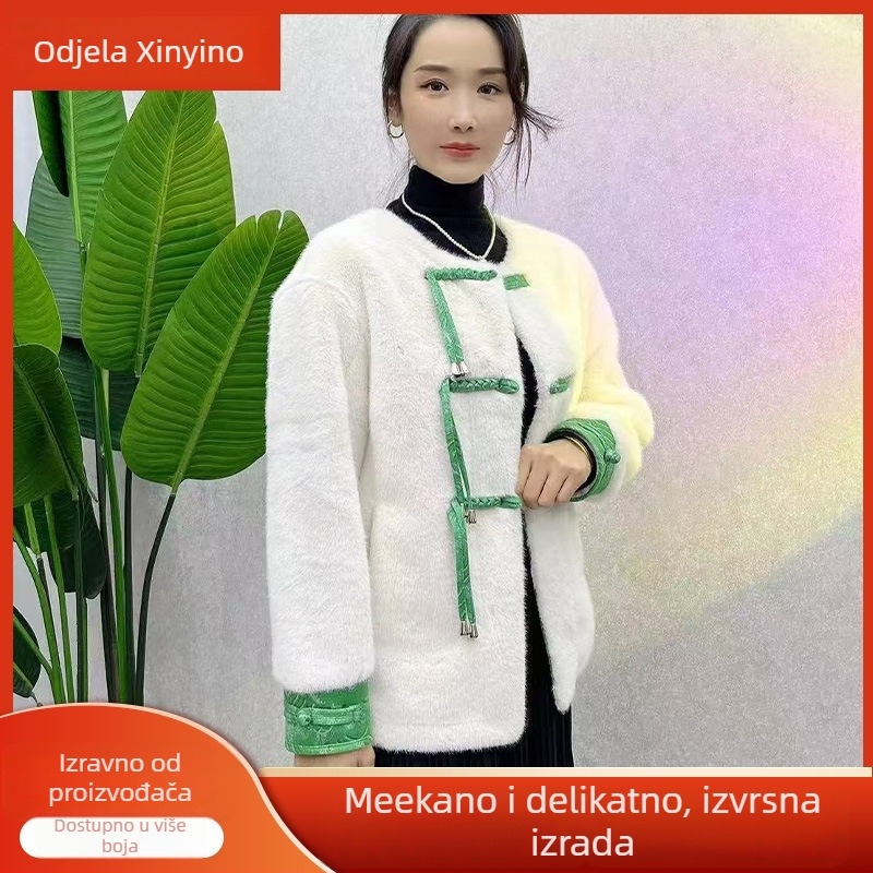 Palto od umjetne norke, kineskog stila, kopče s čvorovima, okrugli ovratnik, dugi rukavi, ležerni kroj, debeli za jesen/zimu, tkanina Gold mink velvet