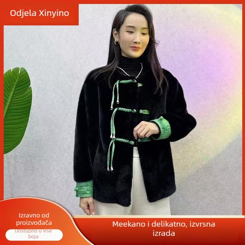 Palto od umjetne norke, kineskog stila, kopče s čvorovima, okrugli ovratnik, dugi rukavi, ležerni kroj, debeli za jesen/zimu, tkanina Gold mink velvet