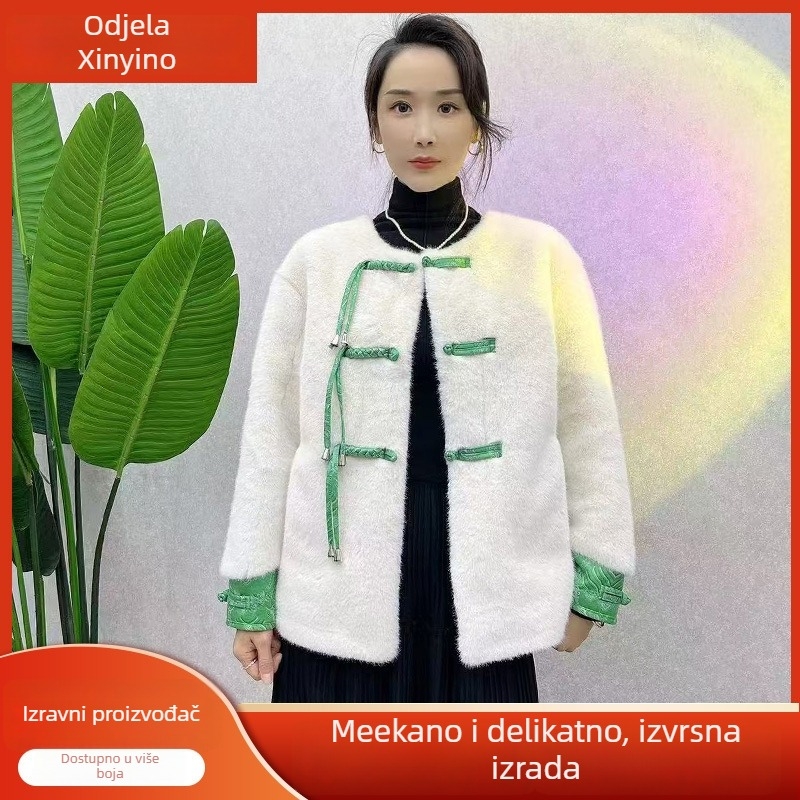 Palto od umjetne norke, kineskog stila, kopče s čvorovima, okrugli ovratnik, dugi rukavi, ležerni kroj, debeli za jesen/zimu, tkanina Gold mink velvet