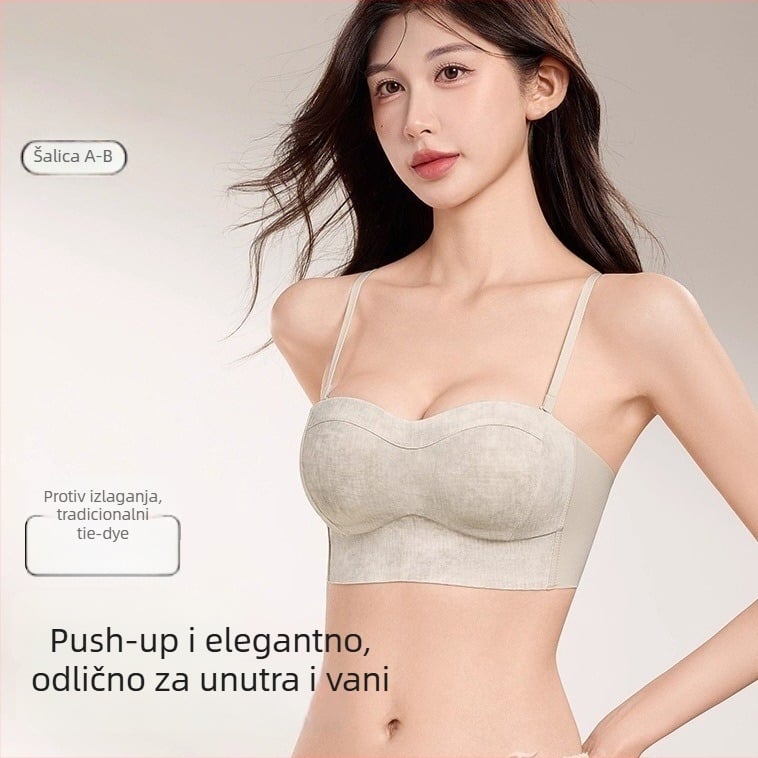 Bešavni grudnjak za žene, bez naramenica, oblikovanje bočnih grudi, 3/4 košarica, najlon materijal