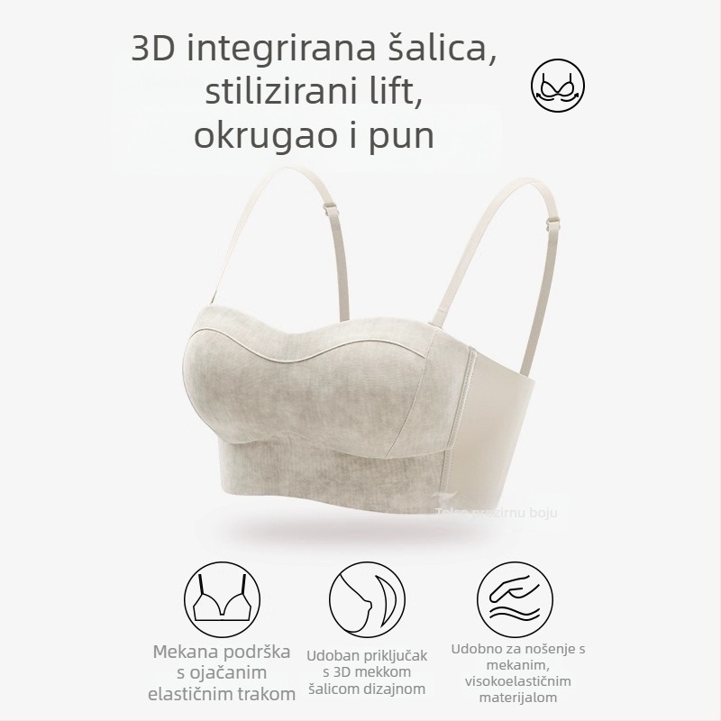 Bešavni grudnjak za žene, bez naramenica, oblikovanje bočnih grudi, 3/4 košarica, najlon materijal