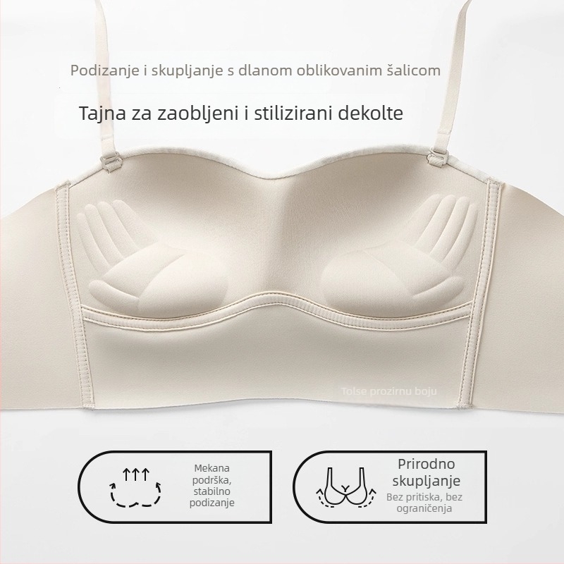Bešavni grudnjak za žene, bez naramenica, oblikovanje bočnih grudi, 3/4 košarica, najlon materijal