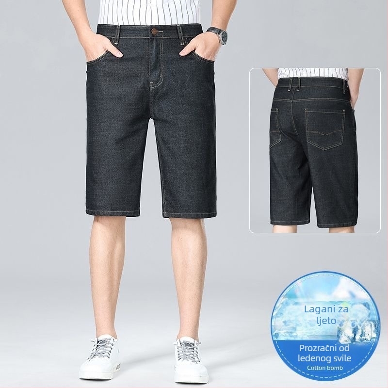 Muške labave traper šorceve, Cowboy denim, 65% pamuka, srednja duljina, mikroelastičnost, korejski stil