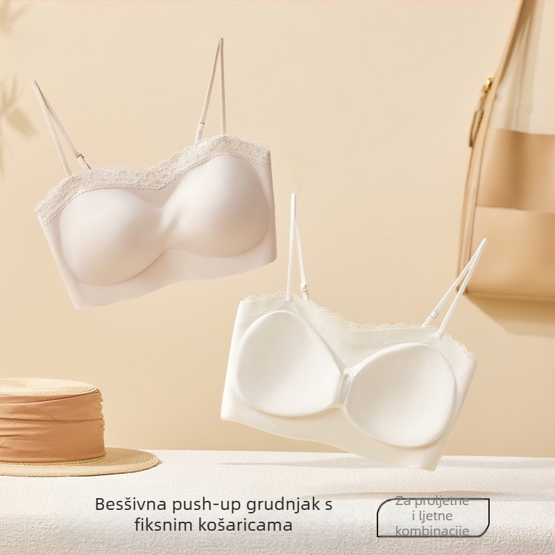Najlonski grudnjak-tubetop, tanke naramenice, 3/4 košarica, srednji oblik košarice, bezšivni dizajn, zaštita od izlaganja, duljina do prsa, proljeće/ljeto 2025
