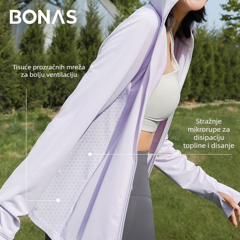 Ženska majica za UV zaštitu UPF50+, prozračna, ultra lagana, kapuljača, poliester