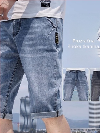 Muške traper kratke hlače, korejskog stila, srednji pojas, kratka duljina, pamuk