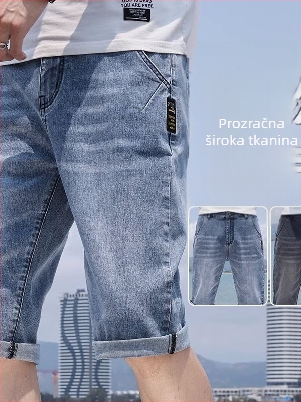 Muške traper kratke hlače, korejskog stila, srednji pojas, kratka duljina, pamuk