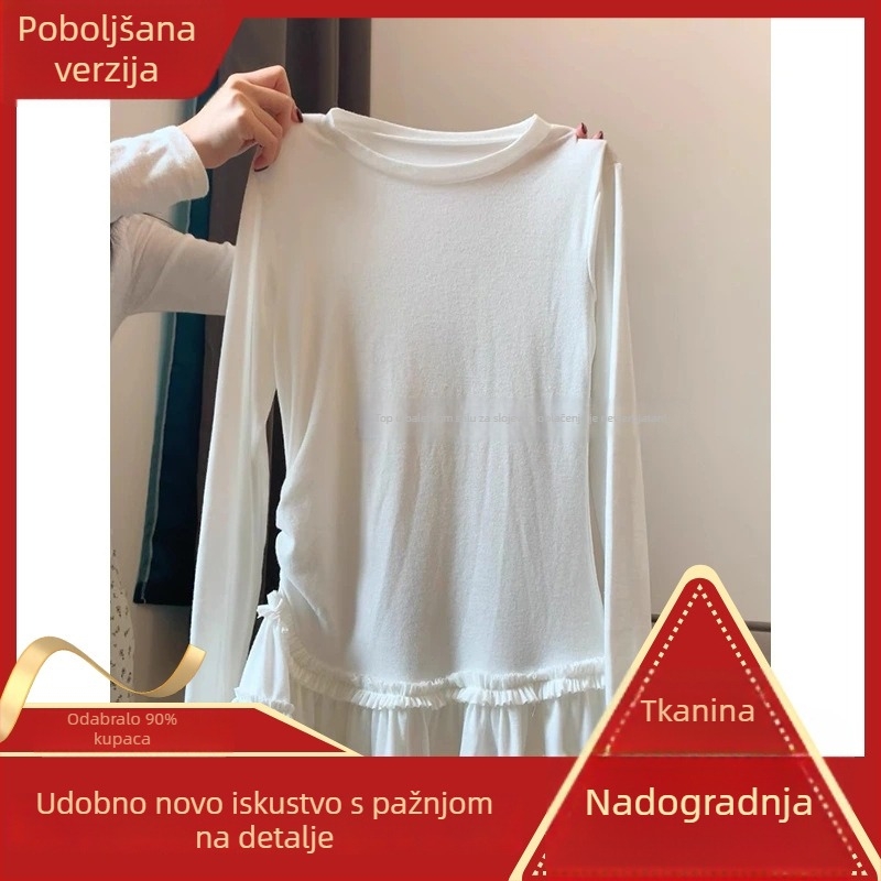 Ženski top u baletnom stilu s čipkastim rubom, kao donji sloj, bijela, dugi rukav, za proljeće i jesen