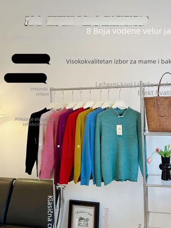 Puls od mink baršuna s uzorkom bisernog mašnog ukrasa, dugi rukavi, okrugli izrez, poliestersko-mješavina 30–50%