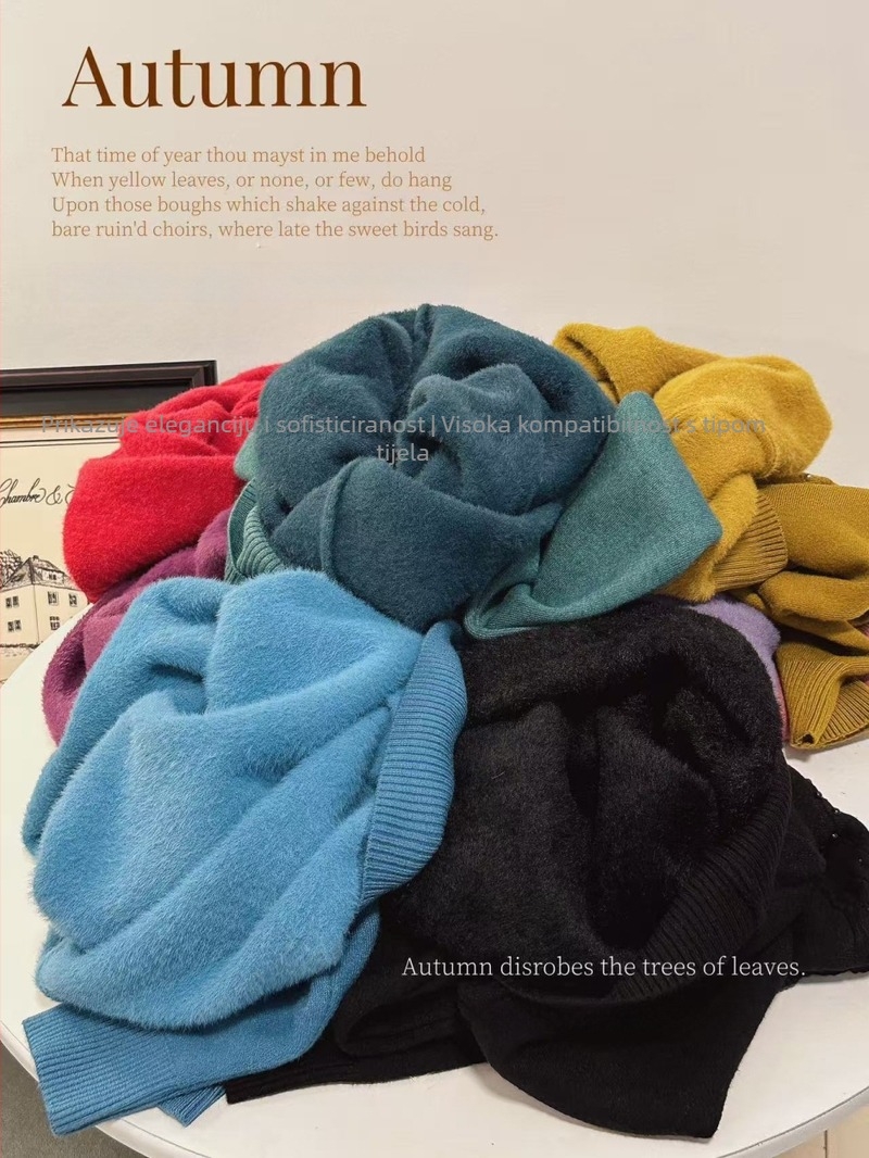 Puls od mink baršuna s uzorkom bisernog mašnog ukrasa, dugi rukavi, okrugli izrez, poliestersko-mješavina 30–50%