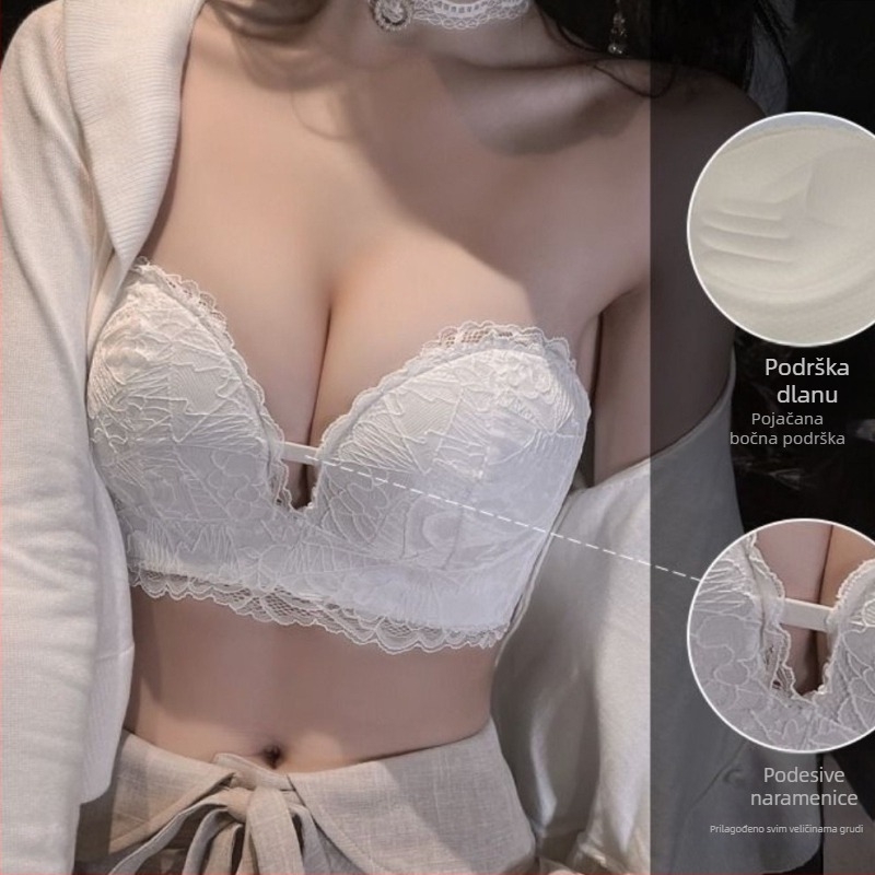 Grudni bez naramenica za žene — čipkasti push-up, off-shoulder, 3/4 košarica, protuklizni, oblikovana košarica