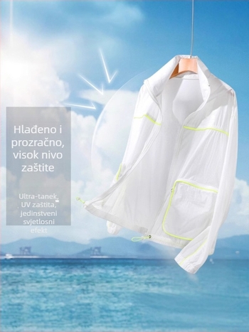 Jakna s kapuljačom za ljeto - tanak materijal, glavni materijal najlon, prednji zatvarač, tisk s prirodnim krajolikom, širok kroj