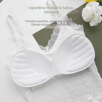 Francuski stil čipkasti plisirani top bez ramena, kratak, bez šavova, 92% najlon, za žene