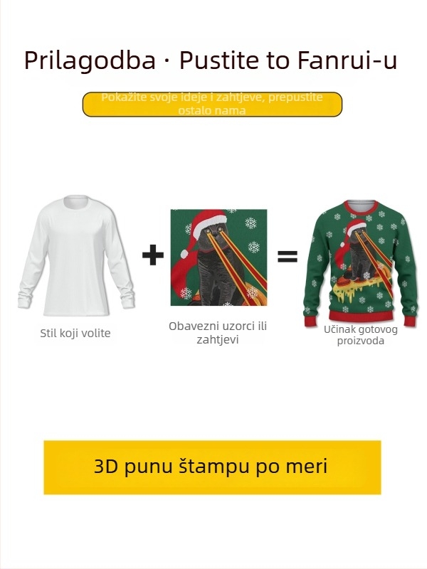 Prilagođeni pleteni džemper s 3D printom, okrugli izrez, dugi rukav, labav kroj, jesensko-zimska casual odjeća