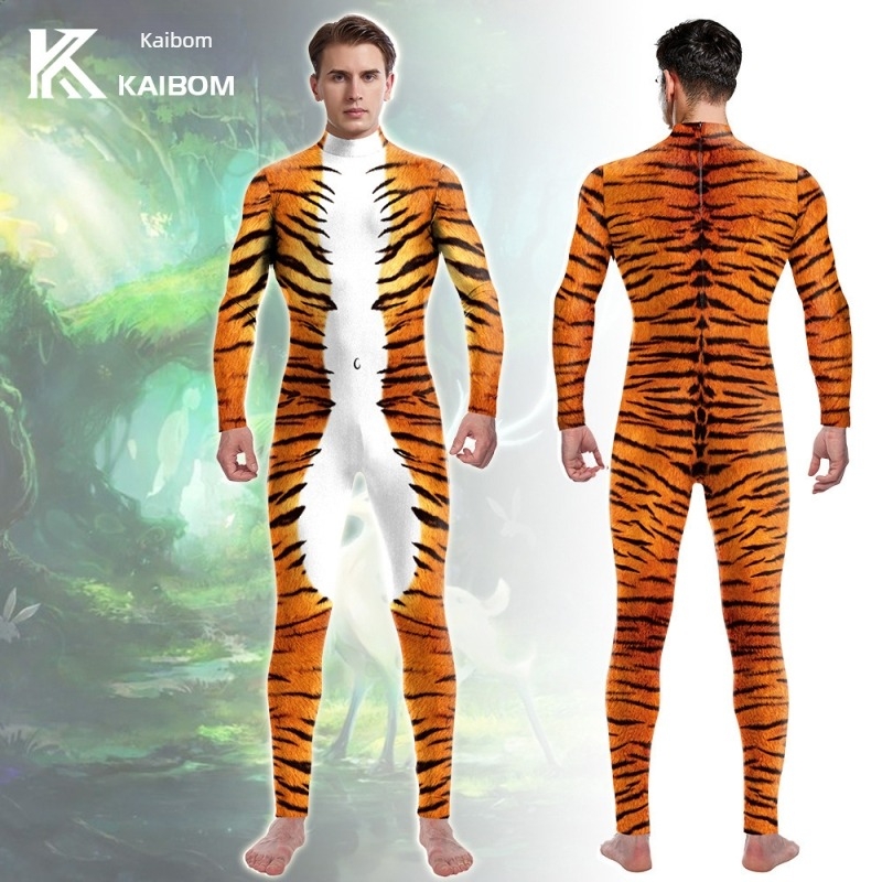 Unisex stage bodysuit s 3D otiskom tigra, Milk Silk tkanina, poliester-spandeks mješavina, jesen 2025