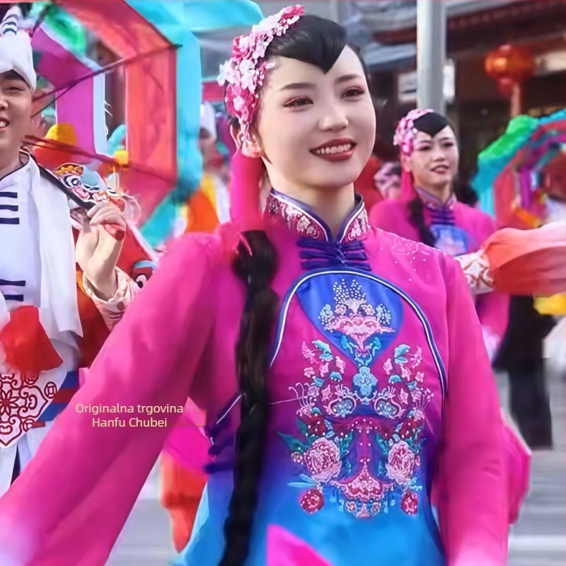 Kostim Shaanxi Yangko – chenille tkanina s Spandexom i Kapokom, unisex, za folklorni ples