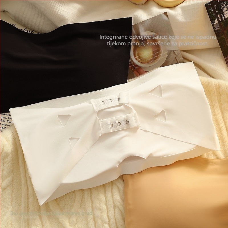 Nylon grudnjak bez naramenica wrap / tube top s protukliznom silikonskom trakom, Ice Silk, tanke košarice, pune košarice, prozračan, lijep leđa