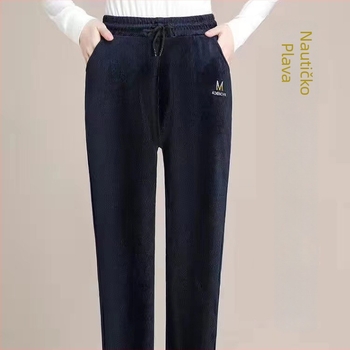 Ženske hlače od corduroya, visokim podizanjem struka, uski kroj, zimske, poliester-spandeks mješavina