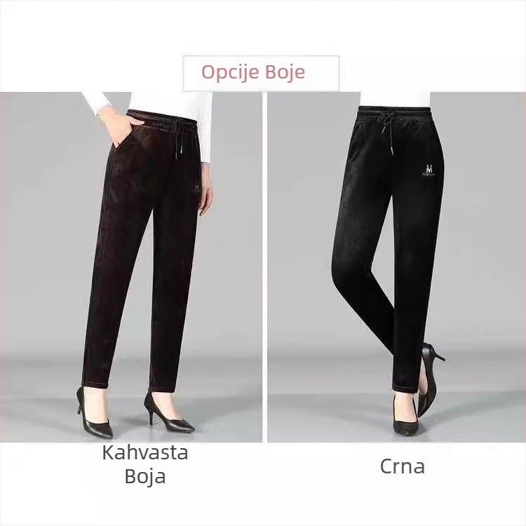 Ženske hlače od corduroya, visokim podizanjem struka, uski kroj, zimske, poliester-spandeks mješavina