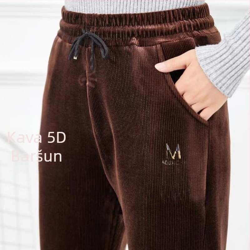 Ženske hlače od corduroya, visokim podizanjem struka, uski kroj, zimske, poliester-spandeks mješavina