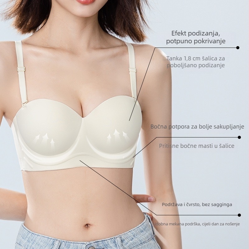 Ženski push-up grudnjak s odvojivim dvostrukim trakama, protusklizna podstava, veličina košarice 1/2, oblik košarice: tanak gore, deblji dolje, materijal najlon