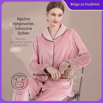 Set trudničkih pidžama od Mink Velura za jesen-zimu, tople pidžame za dojenje