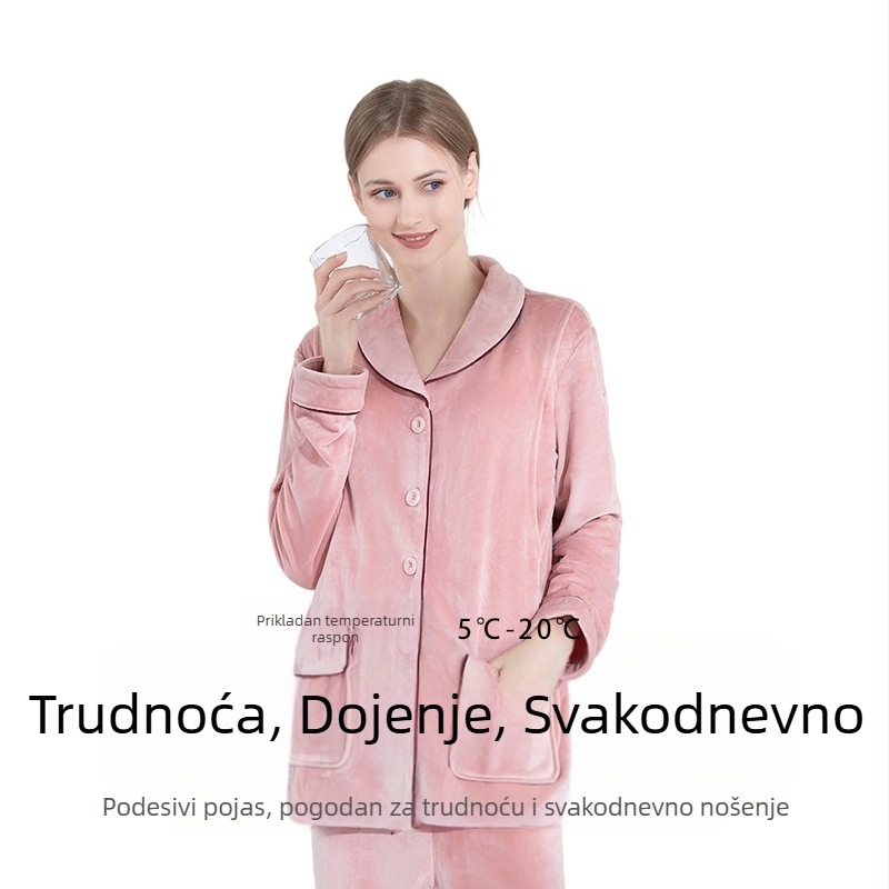 Set trudničkih pidžama od Mink Velura za jesen-zimu, tople pidžame za dojenje